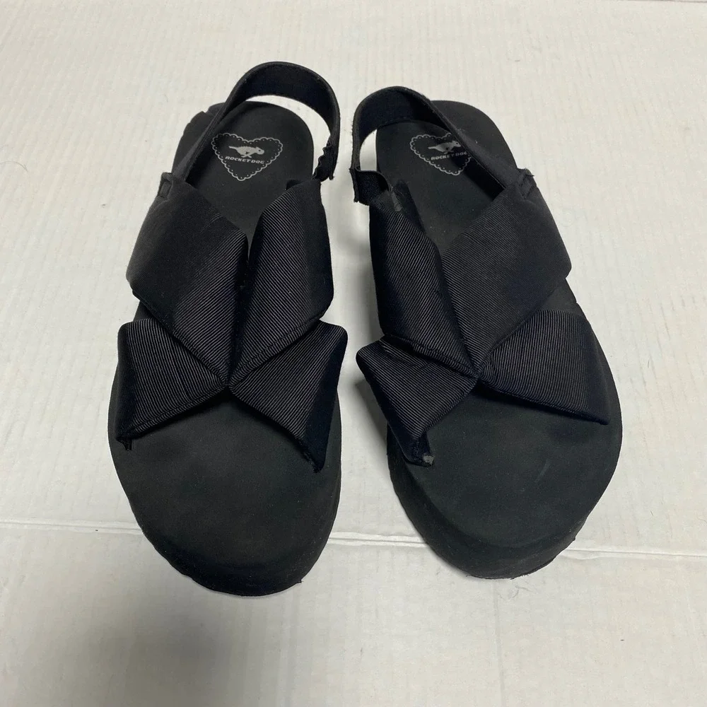 Rocket Dog Platform Sandals Women 8 Black Bow Slingback Chunky Comfort Punk Goth